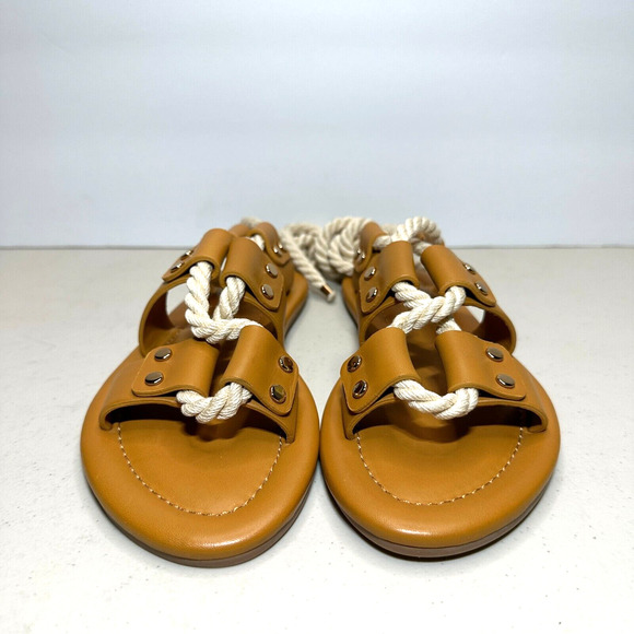 Ulla Johnson Eva Rope Leather Calf Skin Flat Sandals Camel Women's 4.5-5/35 NWOB - Picture 8 of 15